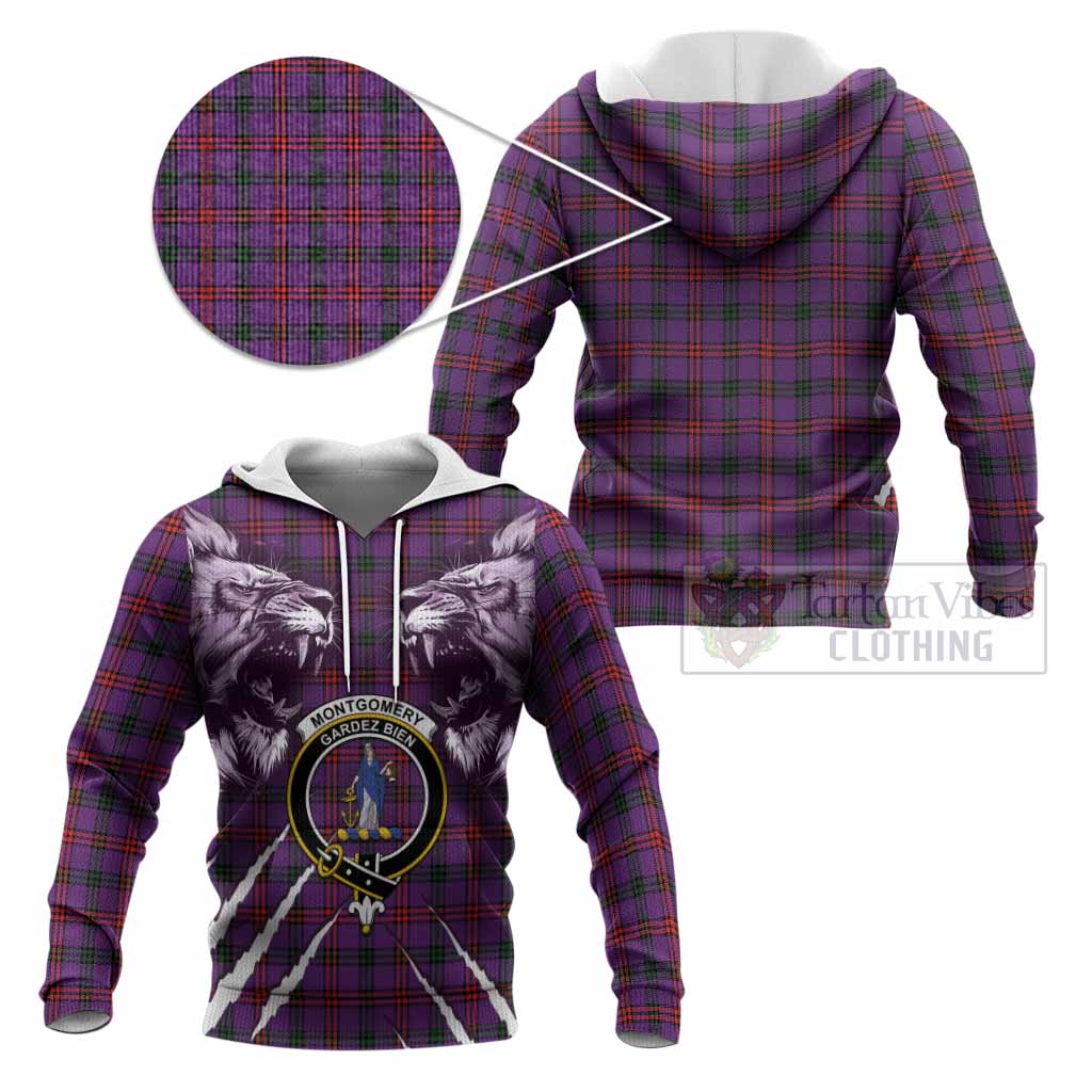 Montgomery Tartan Crest Knitted Hoodie Ferocious Lion Style