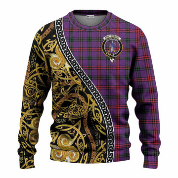 Montgomery Tartan Crest Knitted Sweater Celtic Knot and Triple Trickle Spiral Symbols