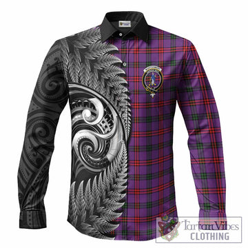 Montgomery Tartan Crest Long Sleeve Button Shirts With New Zealand Silver Fern Maori Koru