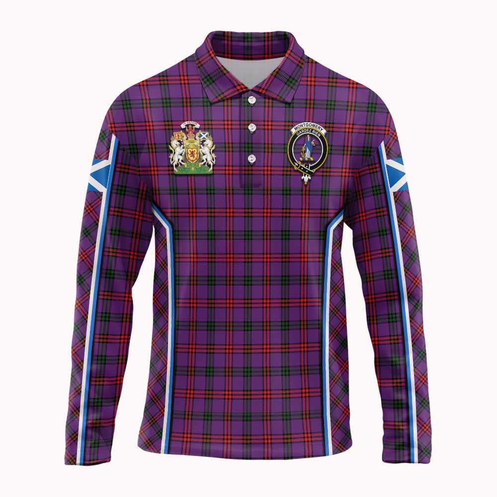 Montgomery Tartan Crest Long Sleeve Polo Shirt Scotland Coat of Arm Flag Style - Tartan Vibes Clothing