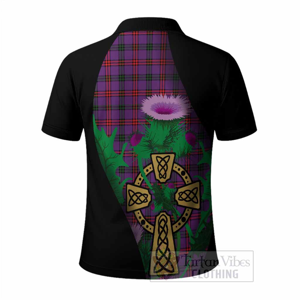 Montgomery Tartan Crest Polo Shirt Celtic Cross Thistle Flowers