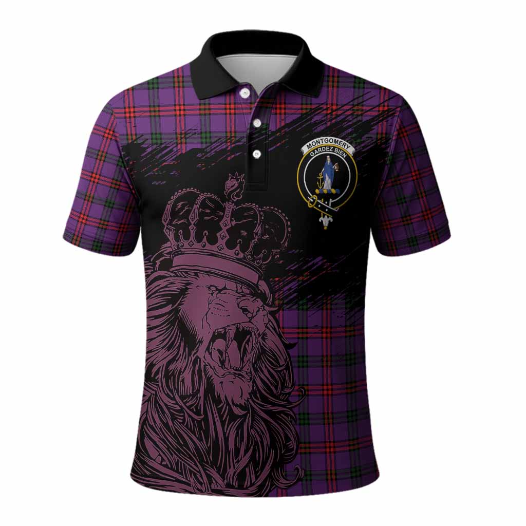 Montgomery Tartan Crest Polo Shirt Crowned Lion Heritage Style