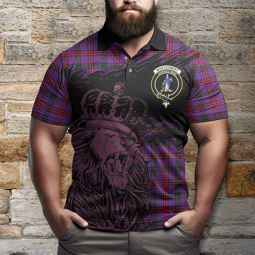 Montgomery Tartan Crest Polo Shirt Crowned Lion Heritage Style