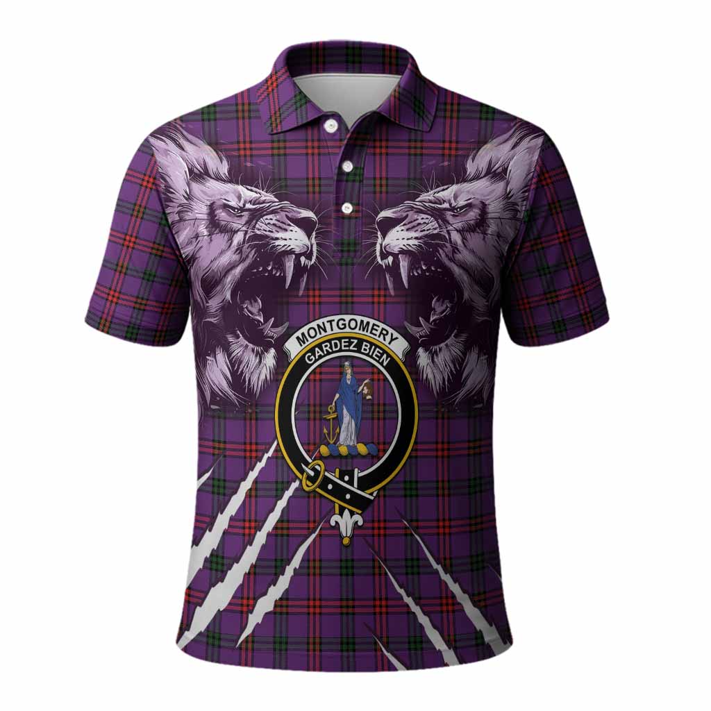 Montgomery Tartan Crest Polo Shirt Ferocious Lion Style