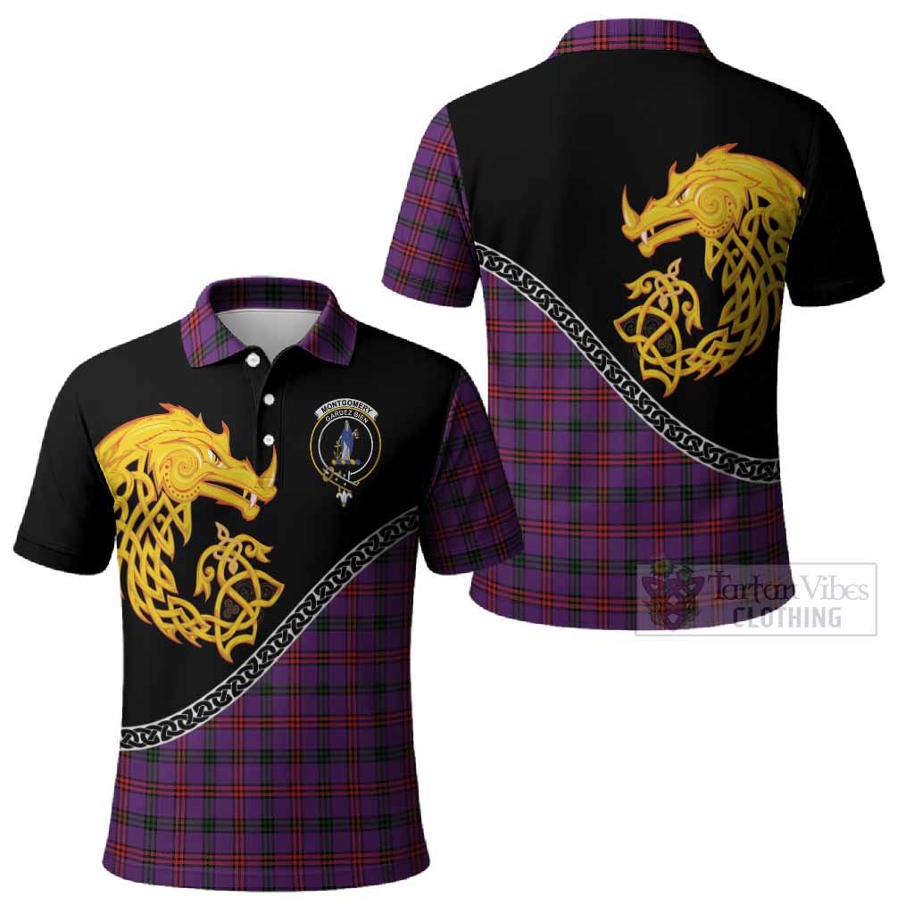 Montgomery Tartan Crest Polo Shirt Legendary Dragon Knot Half Style