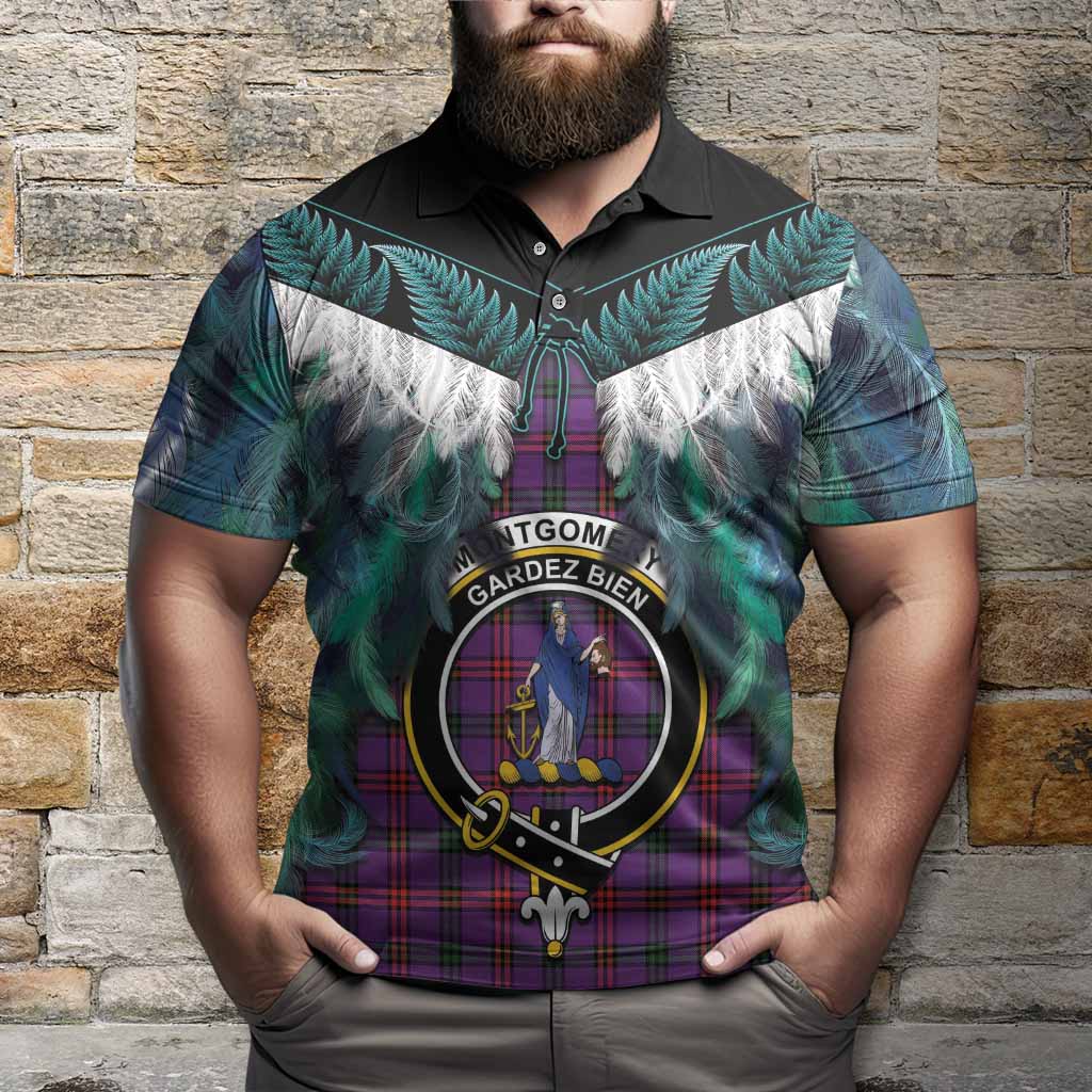 Montgomery Tartan Crest Polo Shirt New Zealand Maori Korowai Cloak