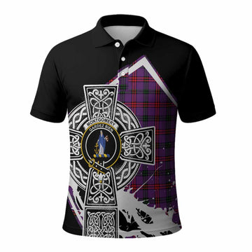 Montgomery Tartan Crest Polo Shirt Scottish Celtic Cross Heritage