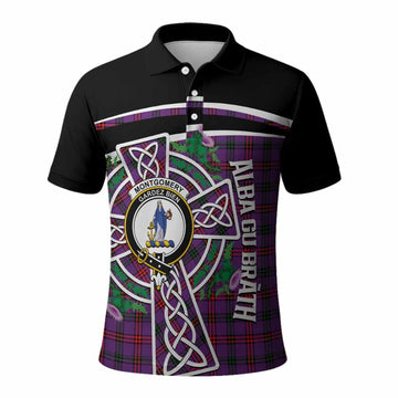 Montgomery Tartan Crest Polo Shirt Scottish Thistle Celtic Cross Alba Gu Brath