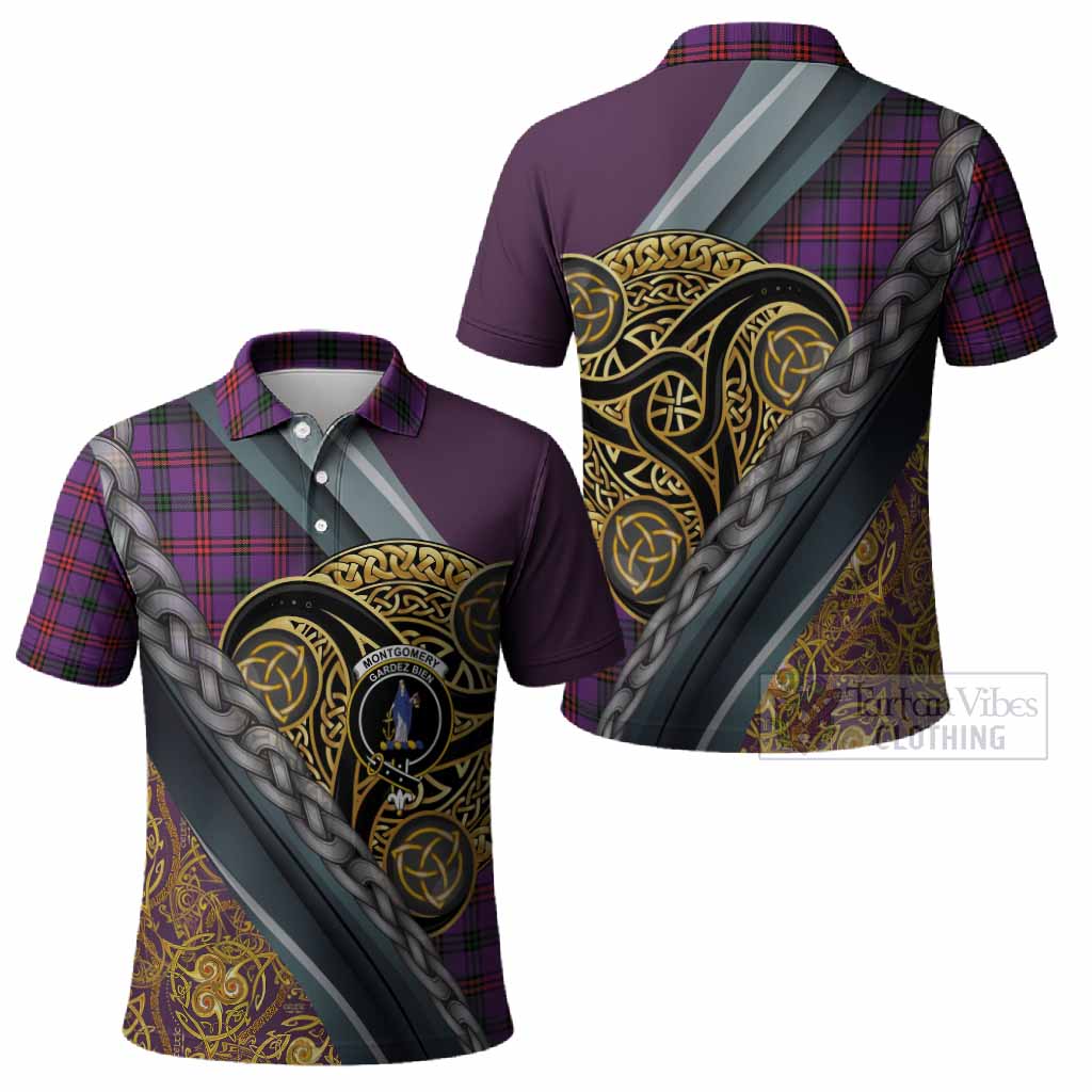 Montgomery Tartan Crest Polo Shirt Scottish Triskele Celtic