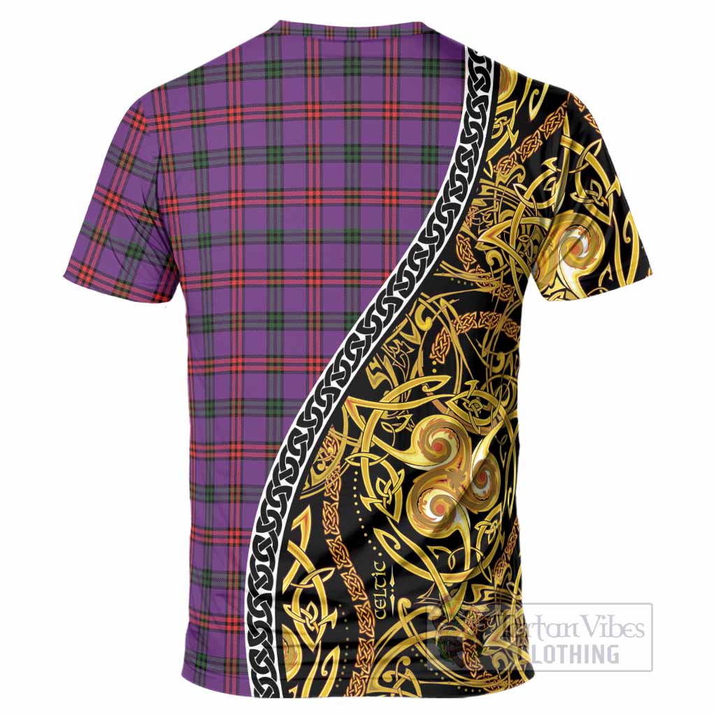 Montgomery Tartan Crest T-Shirt Celtic Knot and Triple Trickle Spiral Symbols