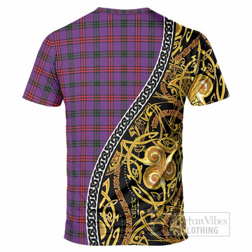Montgomery Tartan Crest T-Shirt Celtic Knot and Triple Trickle Spiral Symbols
