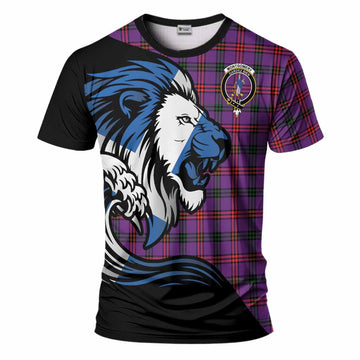 Montgomery Tartan Crest T-Shirt Scottish Golden Lions Wave Flow