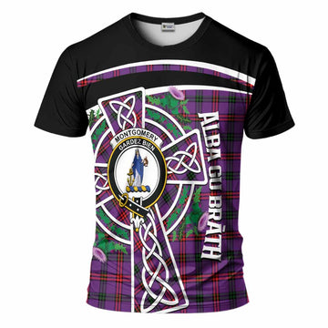 Montgomery Tartan Crest T-Shirt Scottish Thistle Celtic Cross Alba Gu Brath