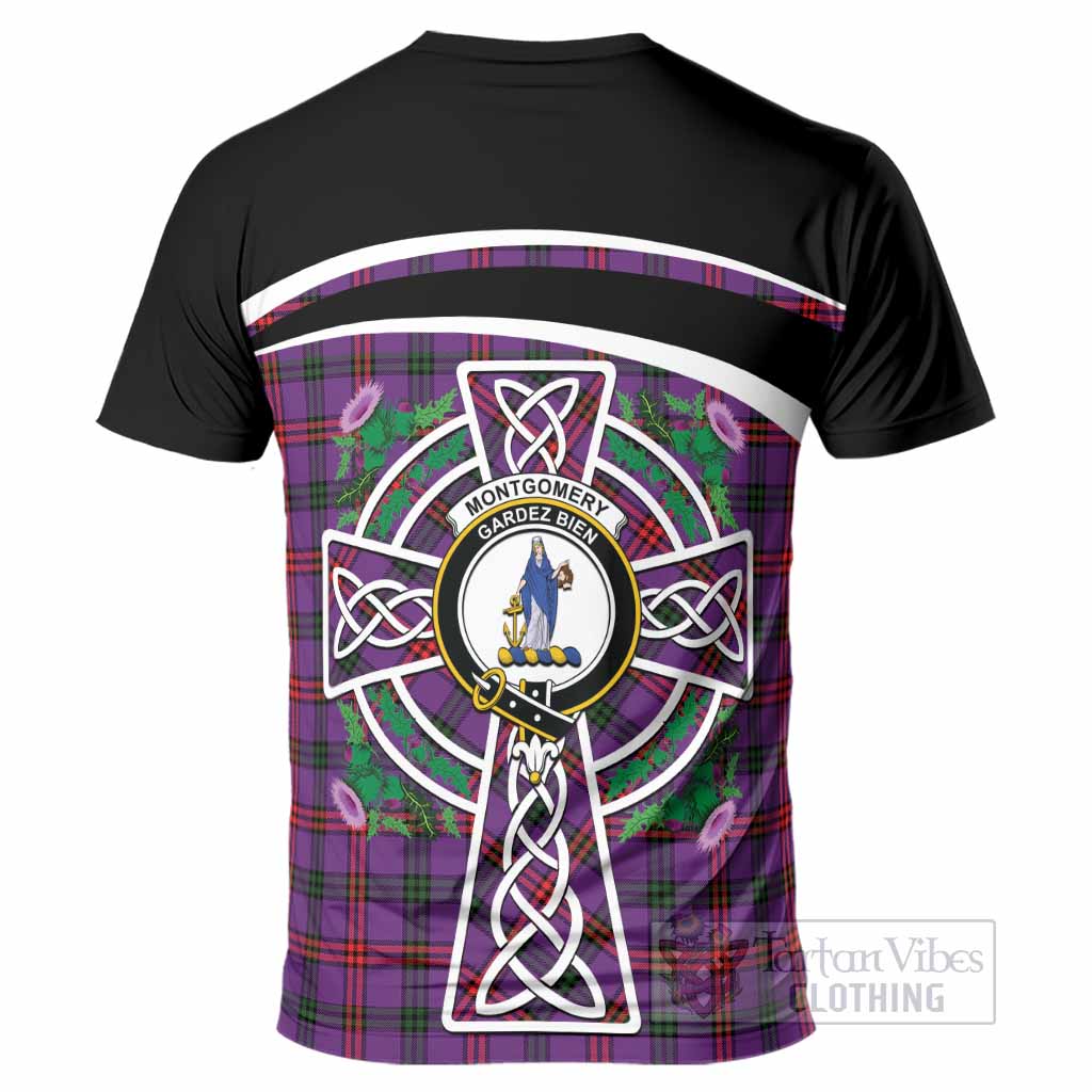 Montgomery Tartan Crest T-Shirt Scottish Thistle Celtic Cross Alba Gu Brath
