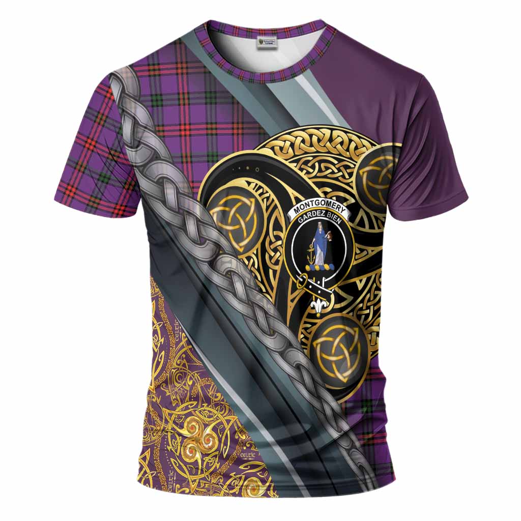 Montgomery Tartan Crest T-Shirt Scottish Triskele Celtic