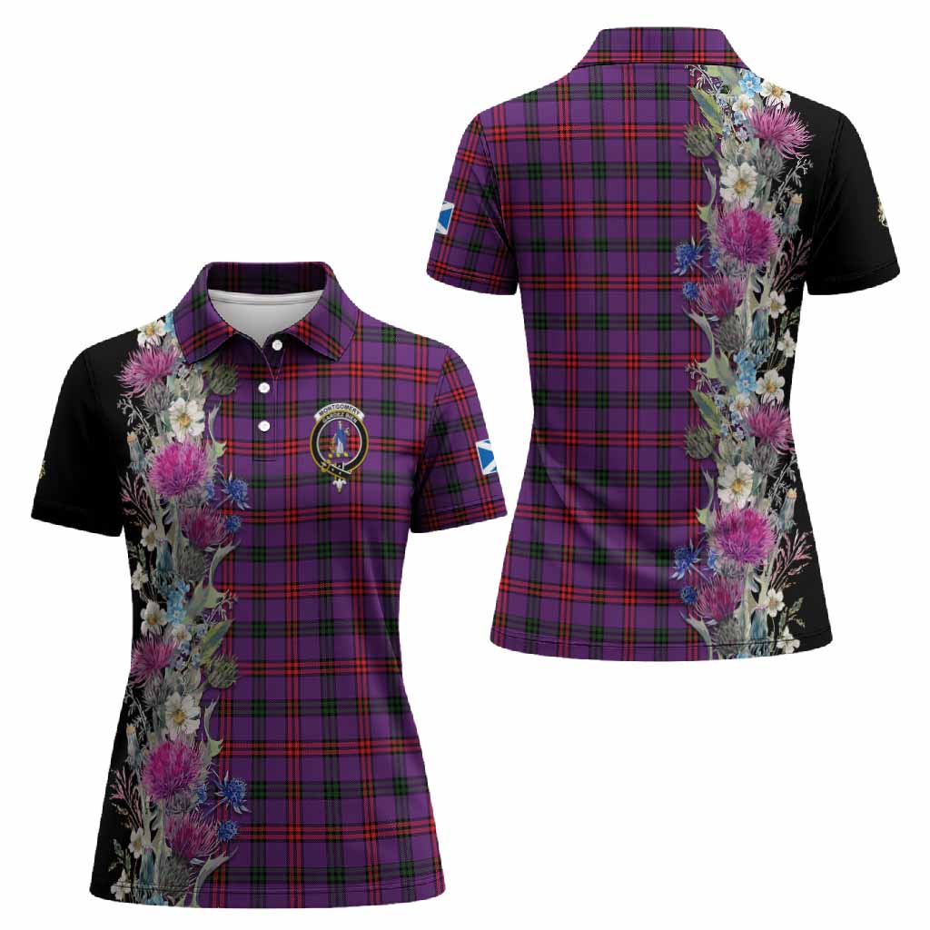 Montgomery Tartan Crest Thistle Floral Women Polo Shirt