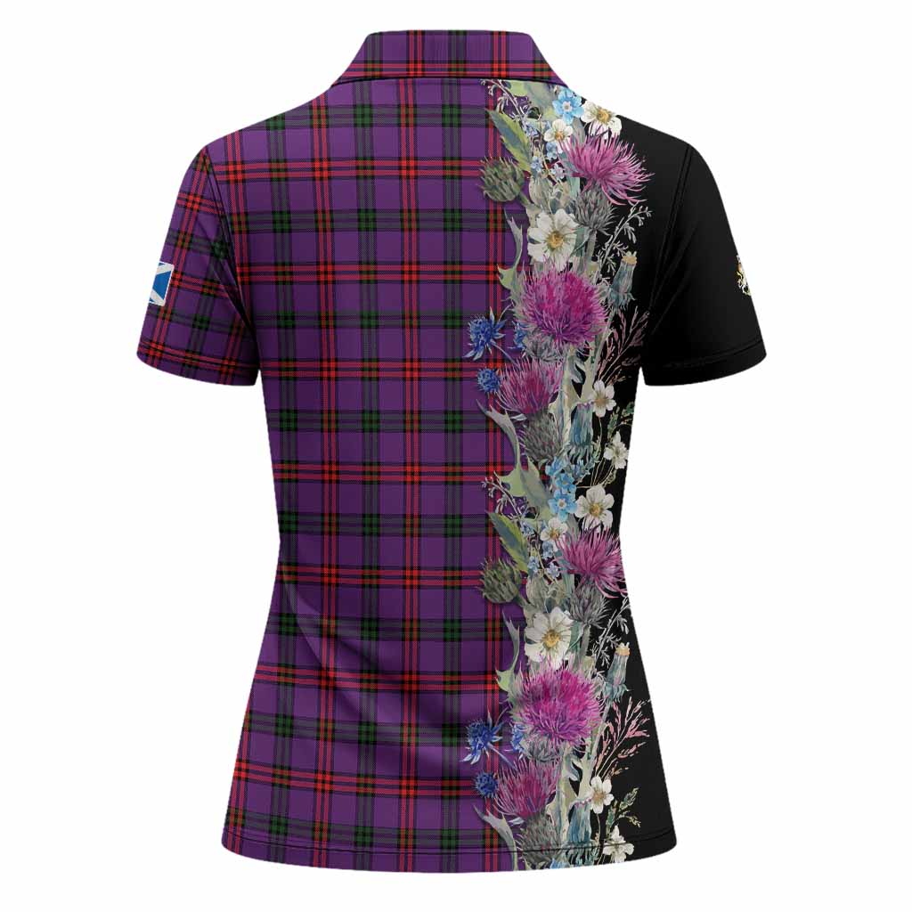 Montgomery Tartan Crest Thistle Floral Women Polo Shirt