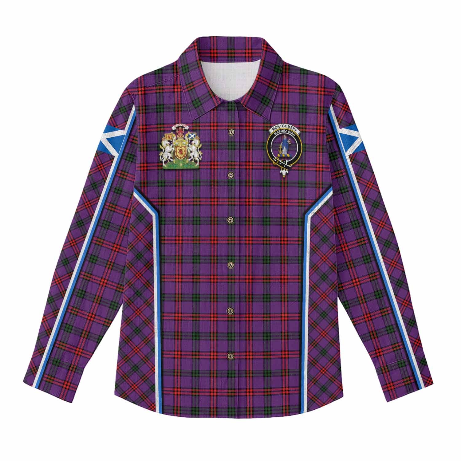 Montgomery Tartan Crest Women Casual Shirt Scotland Coat of Arm Flag Style - Tartan Vibes Clothing