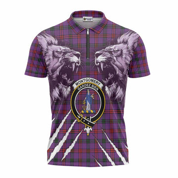 Montgomery Tartan Crest Zipper Polo Shirt Ferocious Lion Style