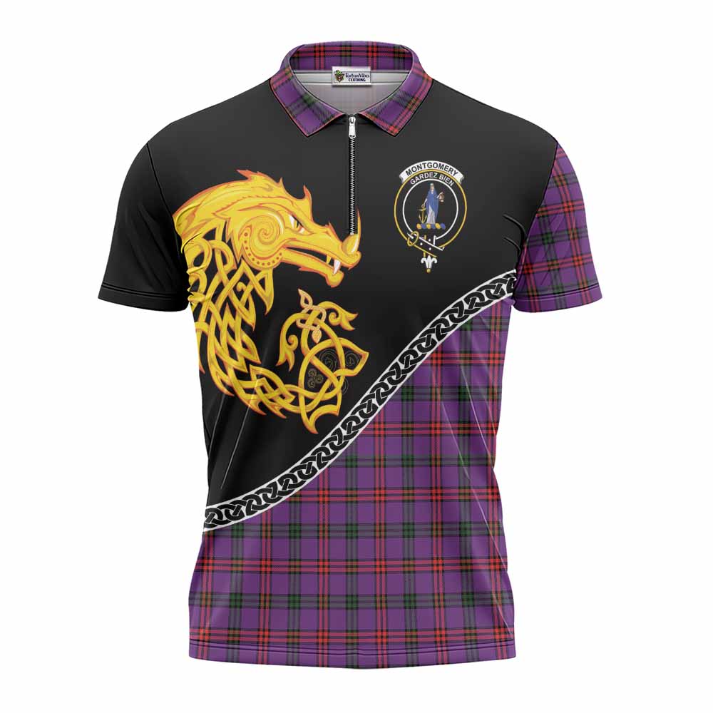 Montgomery Tartan Crest Zipper Polo Shirt Legendary Dragon Knot Half Style