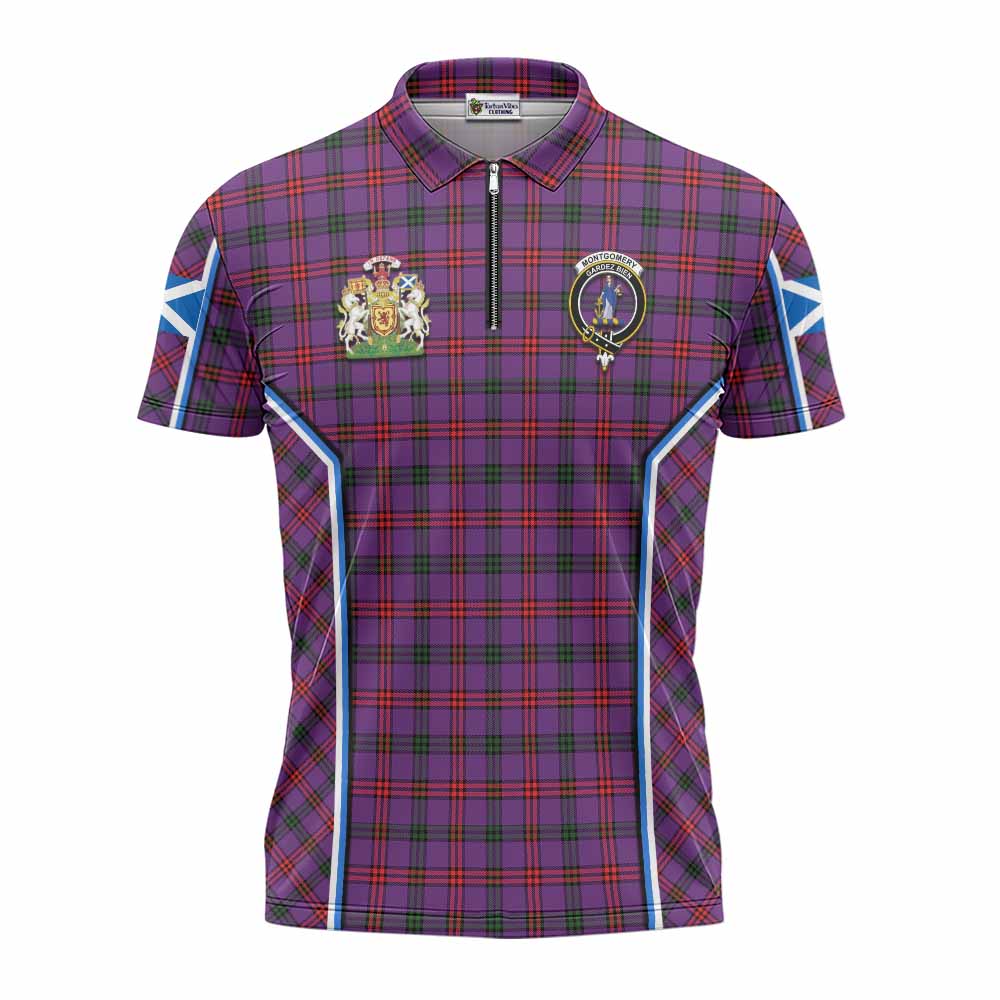 Montgomery Tartan Crest Zipper Polo Shirt Scotland Coat of Arm Flag Style - Tartan Vibes Clothing