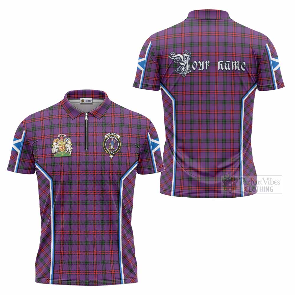 Montgomery Tartan Crest Zipper Polo Shirt Scotland Coat of Arm Flag Style - Tartan Vibes Clothing