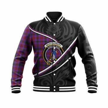 Montgomery Tartan Family Crest Baseball Jacket Celtic Scottish Thistle Floral