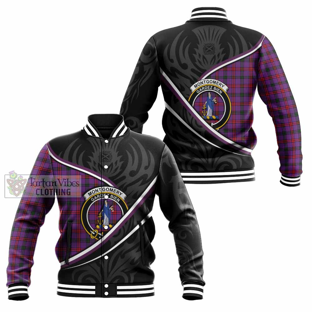 Montgomery Tartan Family Crest Baseball Jacket Celtic Scottish Thistle Floral - Tartan Vibes Clothing
