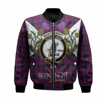 Montgomery Tartan Family Crest Bomber Jacket Scottish Burns Night Thistle Floral