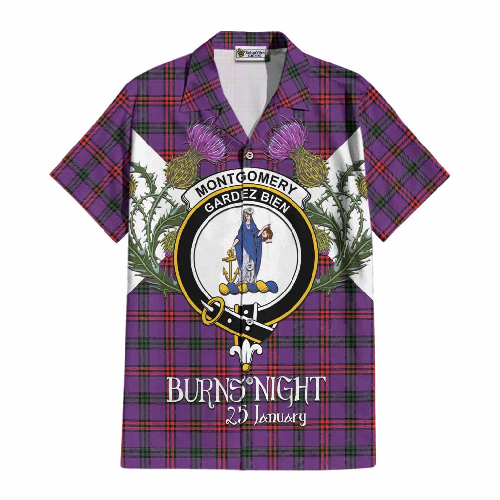 Montgomery Tartan Family Crest Cotton Hawaiian Shirt Scottish Burns Night Thistle Floral