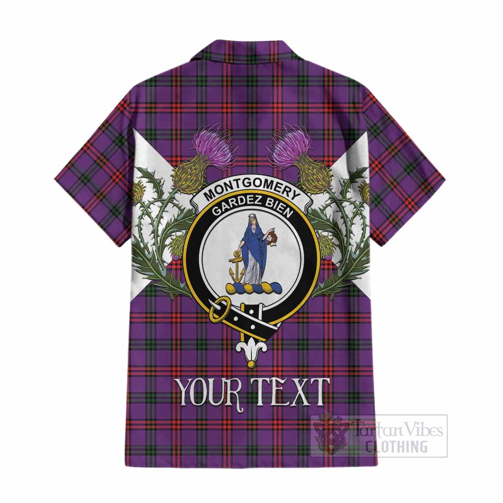 Montgomery Tartan Family Crest Cotton Hawaiian Shirt Scottish Burns Night Thistle Floral