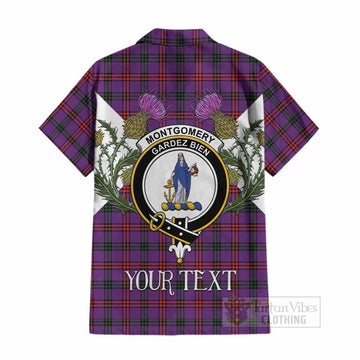 Montgomery Tartan Family Crest Cotton Hawaiian Shirt Scottish Burns Night Thistle Floral
