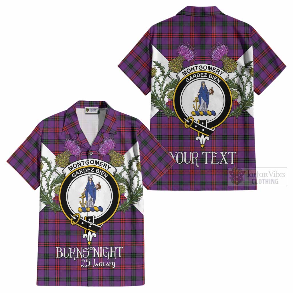 Montgomery Tartan Family Crest Cotton Hawaiian Shirt Scottish Burns Night Thistle Floral