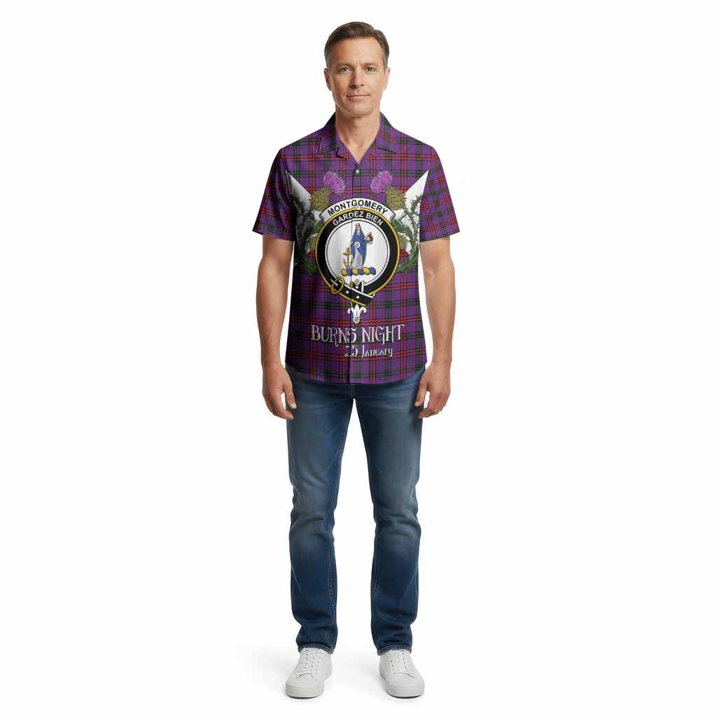 Montgomery Tartan Family Crest Cotton Hawaiian Shirt Scottish Burns Night Thistle Floral