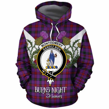 Montgomery Tartan Family Crest Cotton Hoodie Scottish Burns Night Thistle Floral