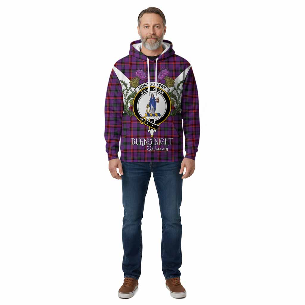 Montgomery Tartan Family Crest Cotton Hoodie Scottish Burns Night Thistle Floral