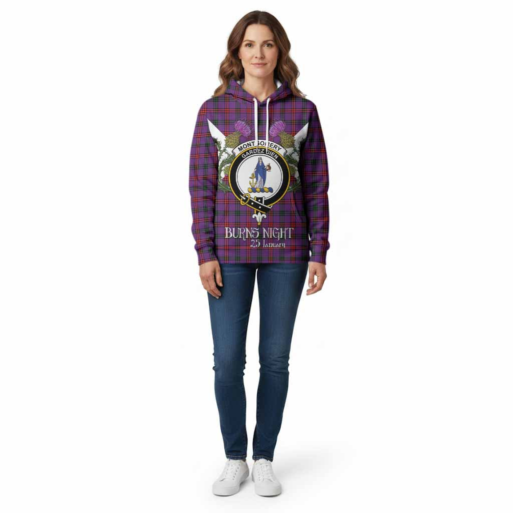 Montgomery Tartan Family Crest Cotton Hoodie Scottish Burns Night Thistle Floral