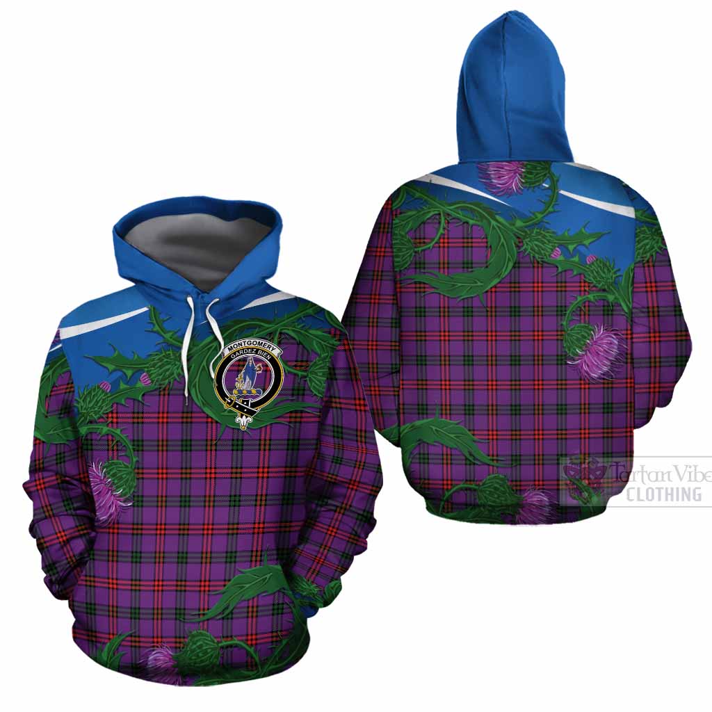Montgomery Tartan Family Crest Cotton Hoodie Thistle in Minimalism
