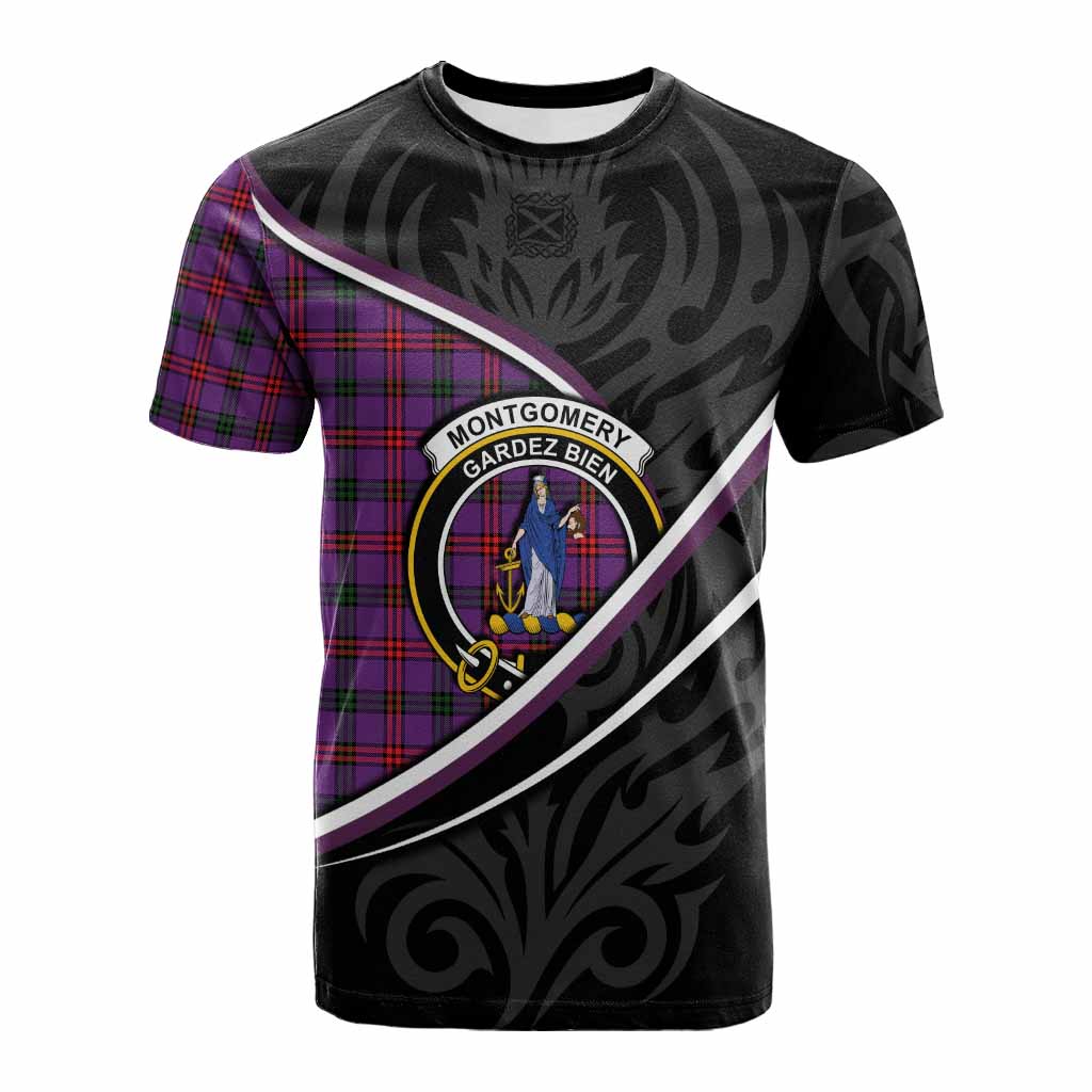Montgomery Tartan Family Crest Cotton T-shirt Celtic Scottish Thistle Floral - Tartan Vibes Clothing