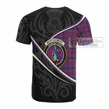 Montgomery Tartan Family Crest Cotton T-shirt Celtic Scottish Thistle Floral