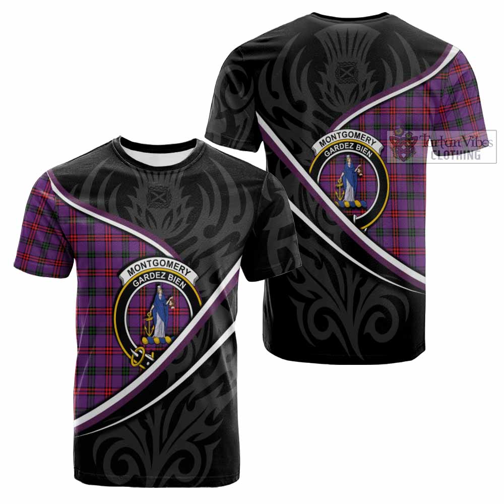 Montgomery Tartan Family Crest Cotton T-shirt Celtic Scottish Thistle Floral - Tartan Vibes Clothing