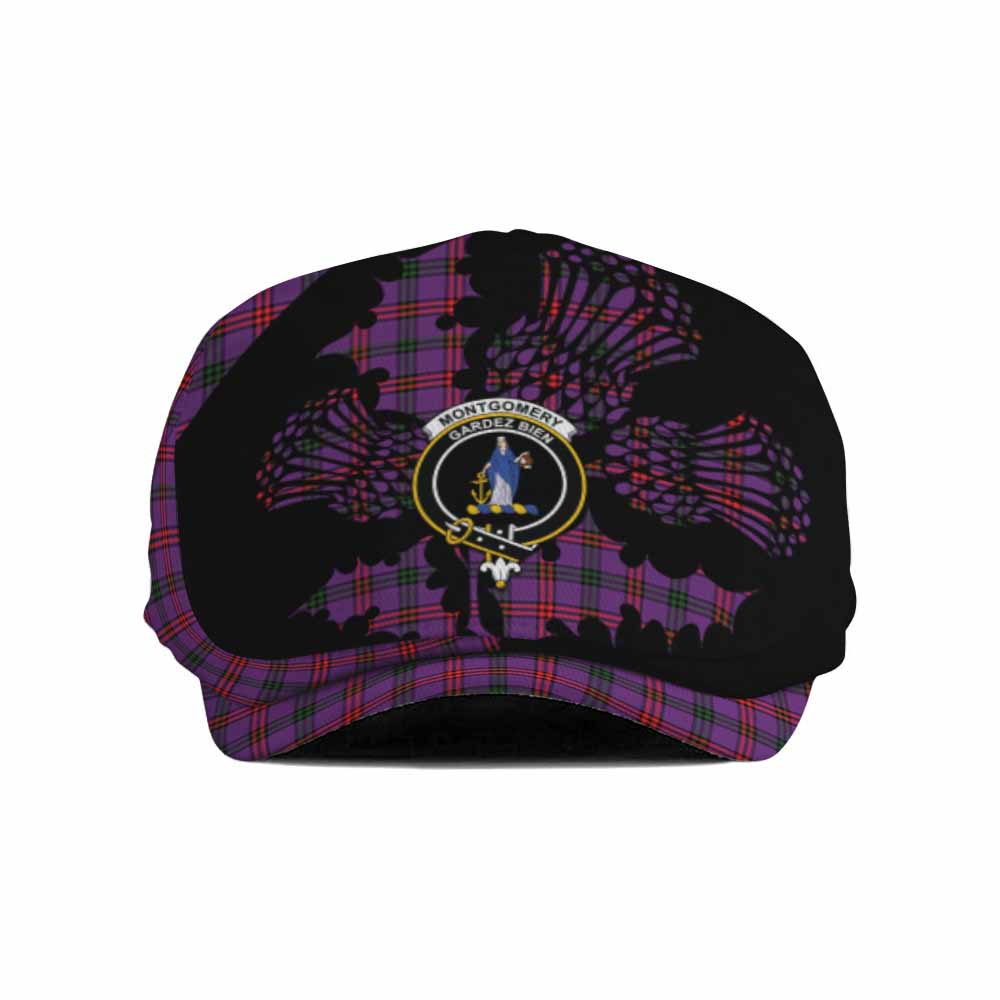 Montgomery Tartan Family Crest Flat Cap, Jeff Cap Scotland Thistle Floral