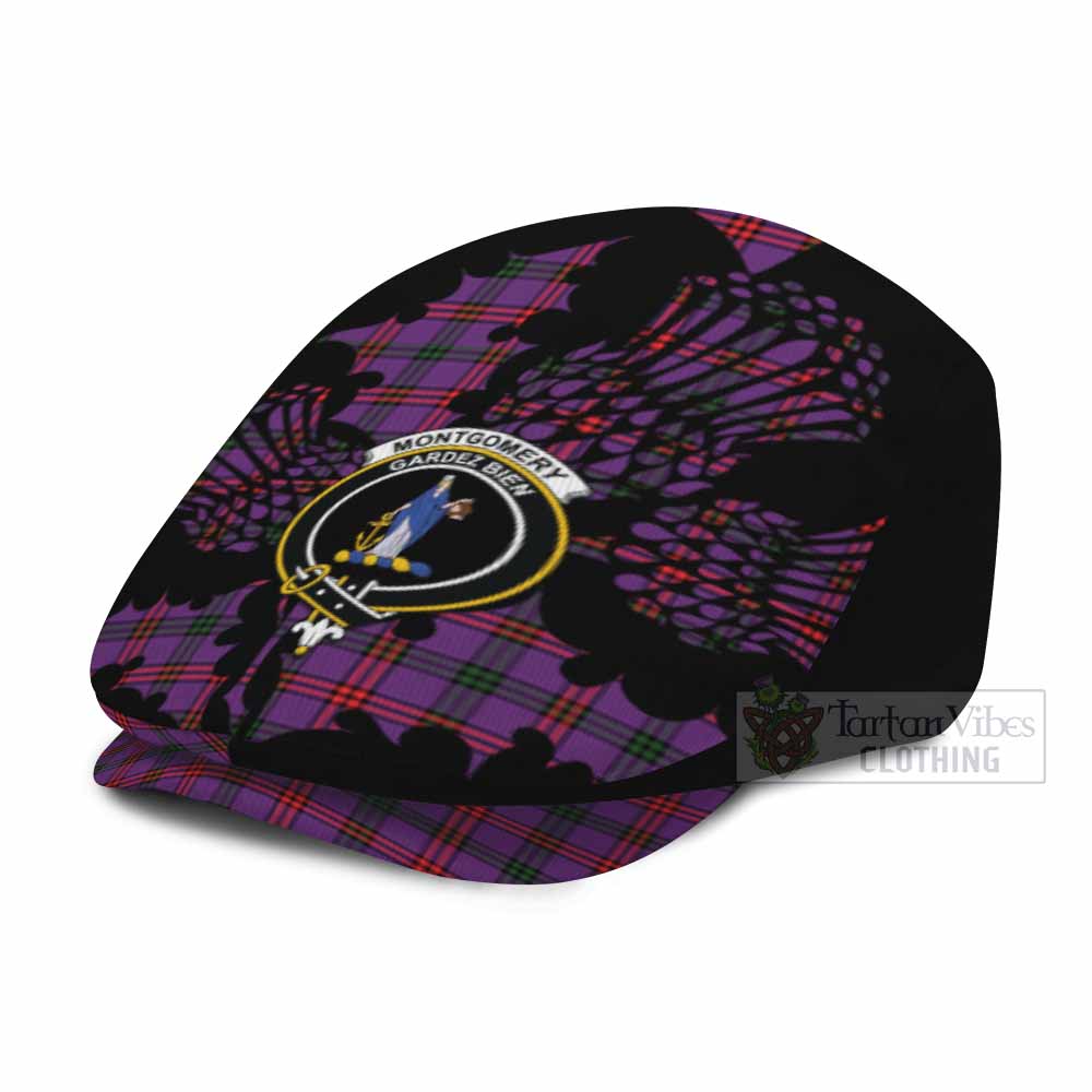 Montgomery Tartan Family Crest Flat Cap, Jeff Cap Scotland Thistle Floral