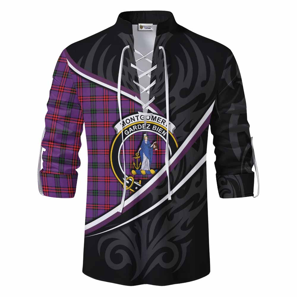 Montgomery Tartan Family Crest Ghillie Kilt Shirt Celtic Scottish Thistle Floral - Tartan Vibes Clothing