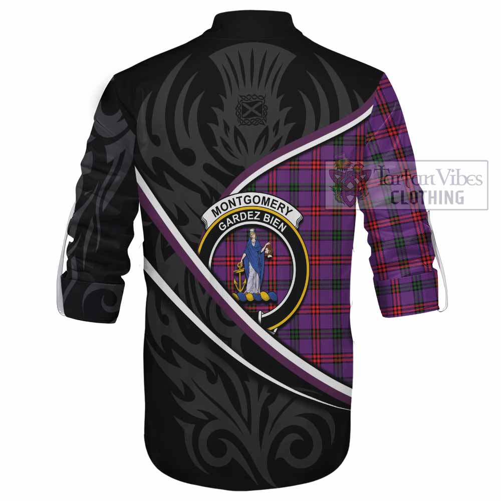 Montgomery Tartan Family Crest Ghillie Kilt Shirt Celtic Scottish Thistle Floral - Tartan Vibes Clothing