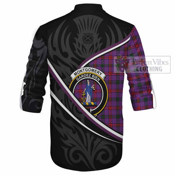 Montgomery Tartan Family Crest Ghillie Kilt Shirt Celtic Scottish Thistle Floral
