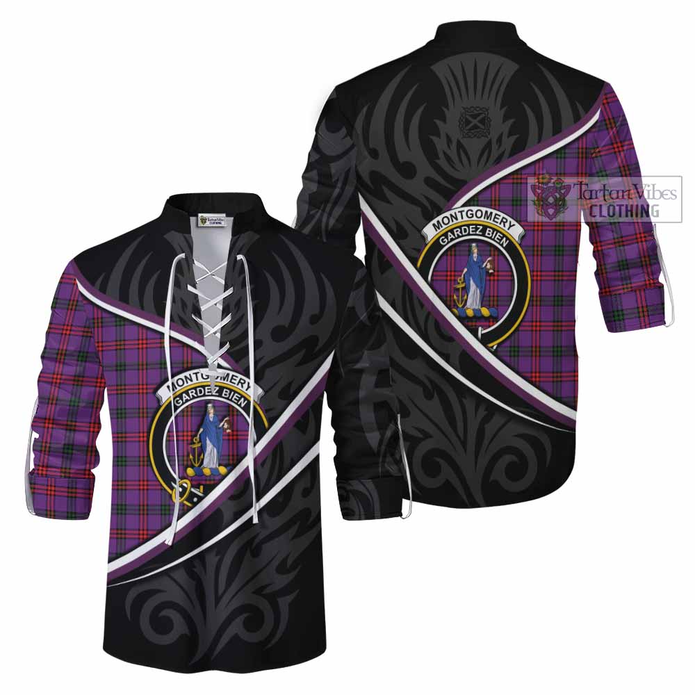 Montgomery Tartan Family Crest Ghillie Kilt Shirt Celtic Scottish Thistle Floral - Tartan Vibes Clothing