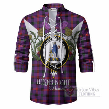 Montgomery Tartan Family Crest Ghillie Shirt Scottish Burns Night Thistle Floral
