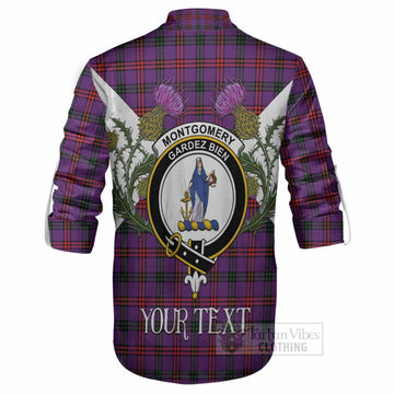 Montgomery Tartan Family Crest Ghillie Shirt Scottish Burns Night Thistle Floral