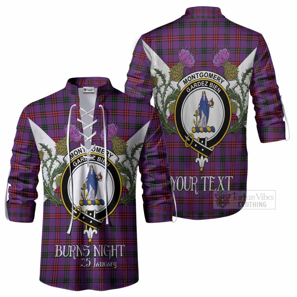 Montgomery Tartan Family Crest Ghillie Shirt Scottish Burns Night Thistle Floral